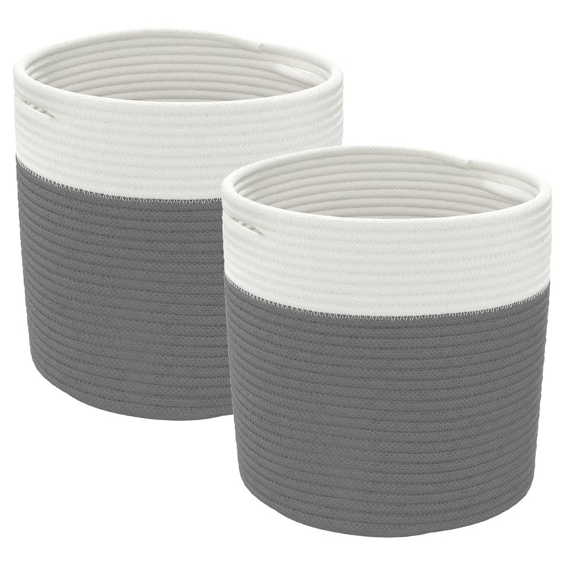 Storage Baskets 2 pcs Grey and White 28x28 cm Cotton