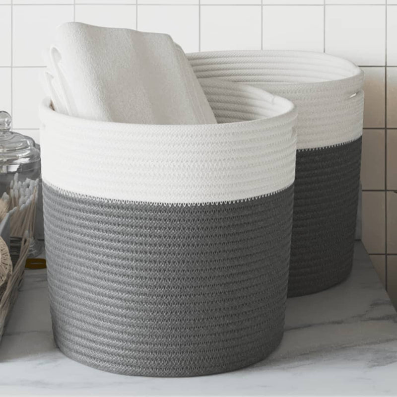 Storage Baskets 2 pcs Grey and White 28x28 cm Cotton