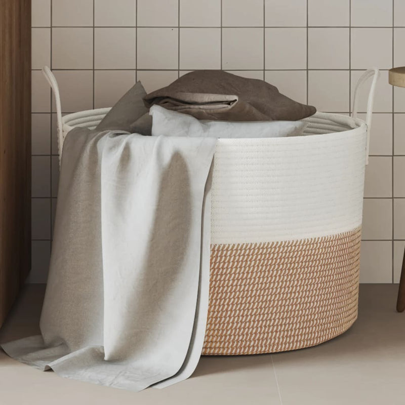 Storage Basket Brown and White 51x33 cm Cotton