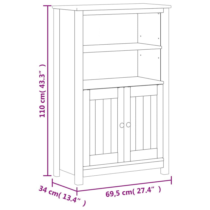 Bathroom Cabinet BERG White 69.5x34x110 cm Solid Wood Pine