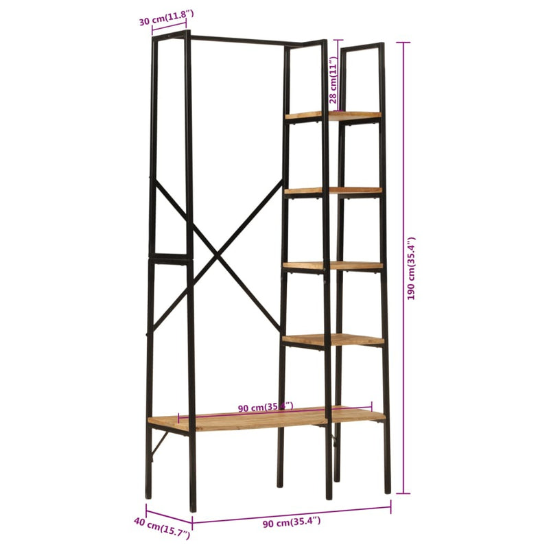 Clothes Rack with Shelves 90x40x190 cm Solid Wood Mango and Iron