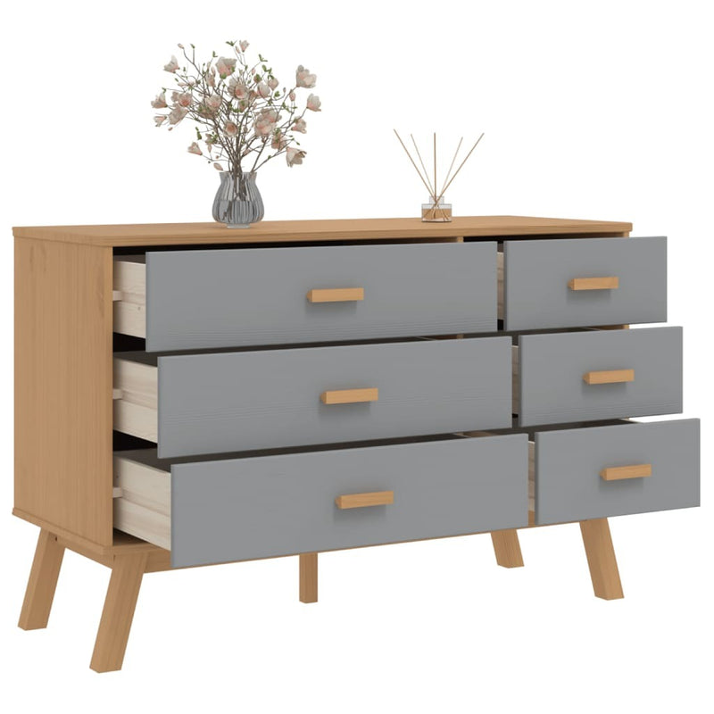 Drawer Cabinet OLDEN Grey and Brown Solid Wood Pine