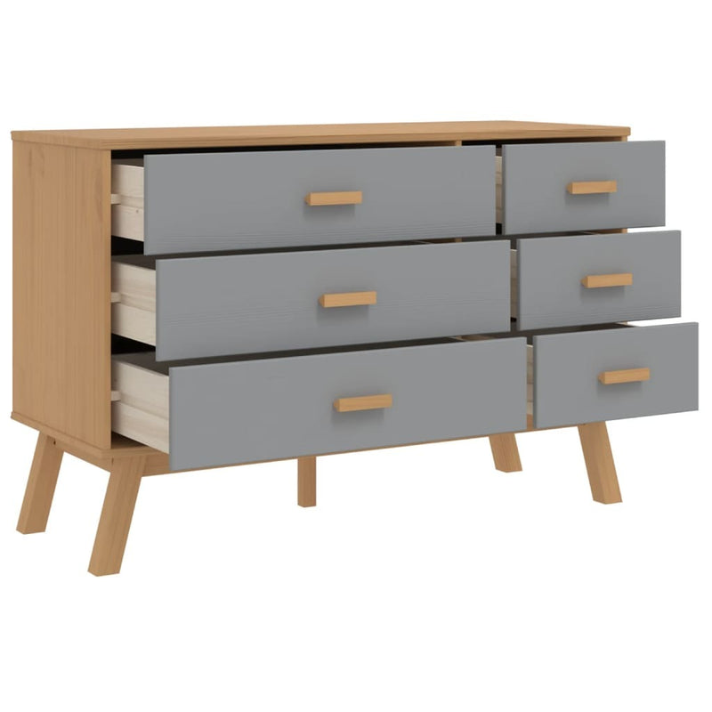 Drawer Cabinet OLDEN Grey and Brown Solid Wood Pine