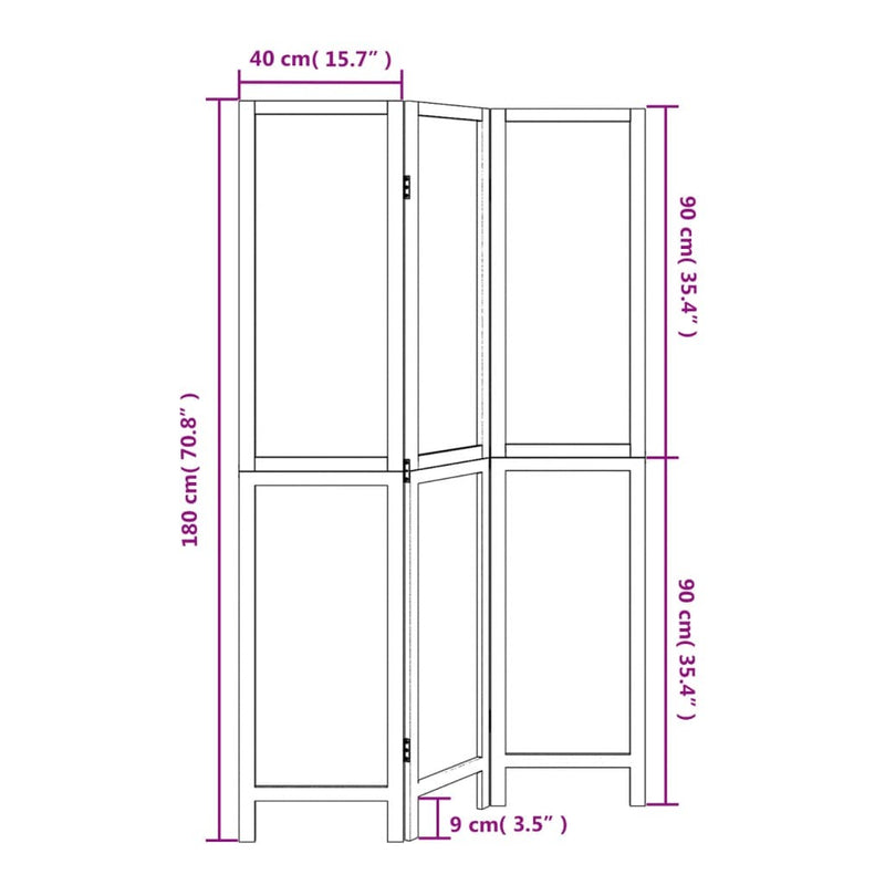 Room Divider 3 Panels White Solid Wood Paulownia