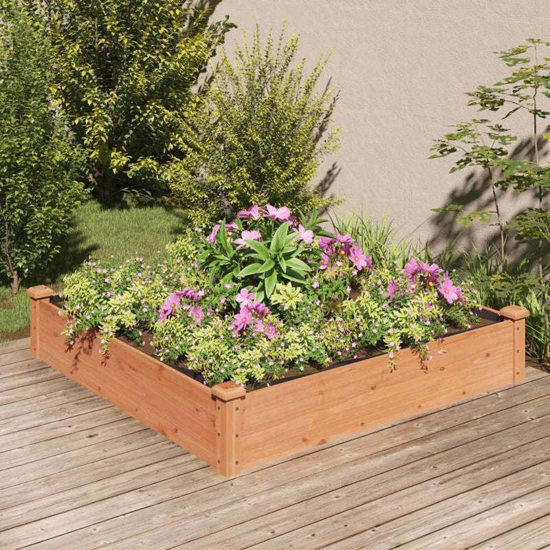 Garden Raised Bed with Liner Brown 120x120x25 cm Solid Wood Fir