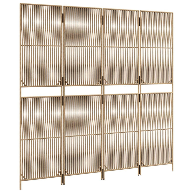 Room Divider 4 Panels Beige Poly Rattan