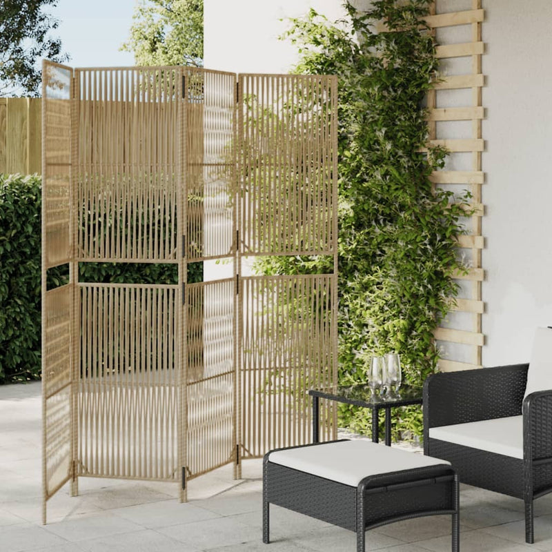 Room Divider 4 Panels Beige Poly Rattan