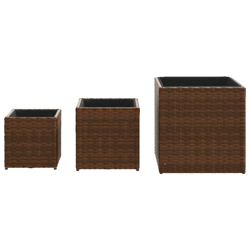 Garden Planters 3 pcs Brown Poly Rattan