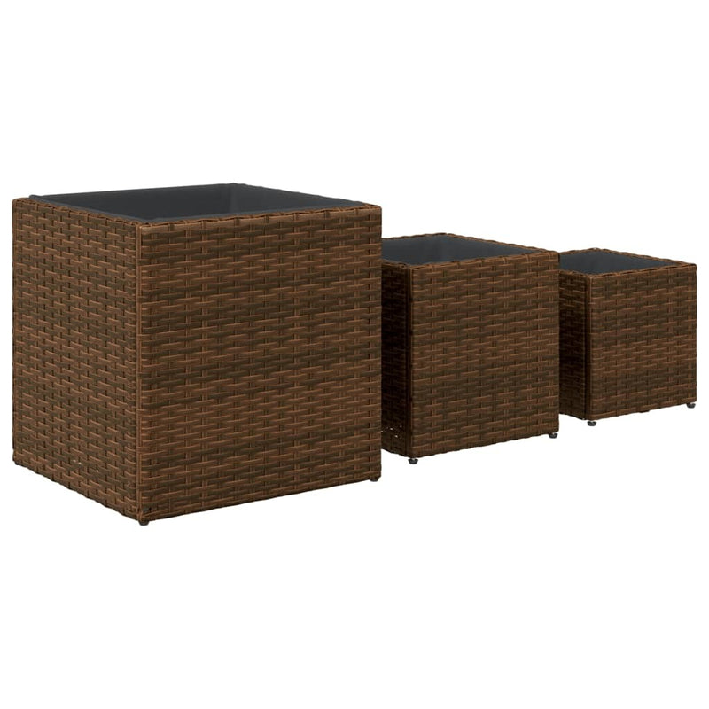 Garden Planters 3 pcs Brown Poly Rattan