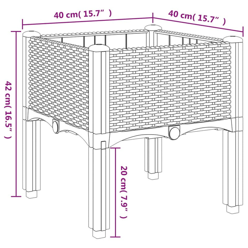 Garden Planter with Legs Brown 40x40x42 cm PP