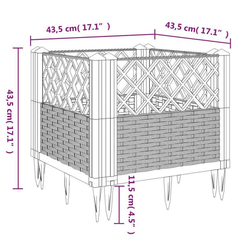 Garden Planter with Pegs Black 43.5x43.5x43.5 cm PP