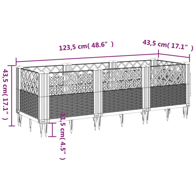 Garden Planter with Pegs Black 123.5x43.5x43.5 cm PP