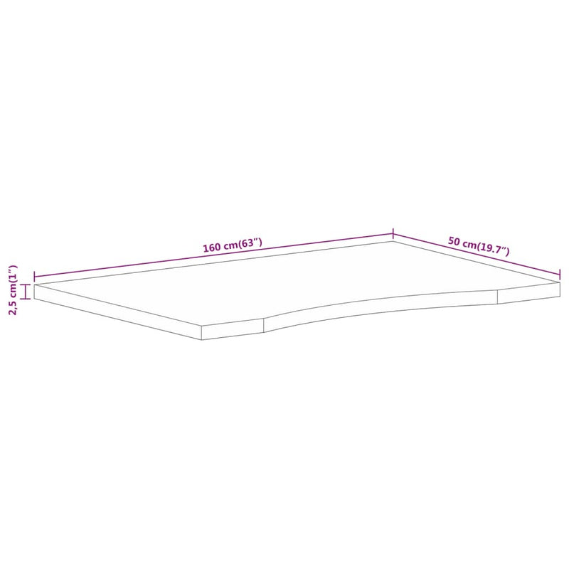 Desk Top with Curve 160x50x2.5 cm Solid Wood Rough Mango