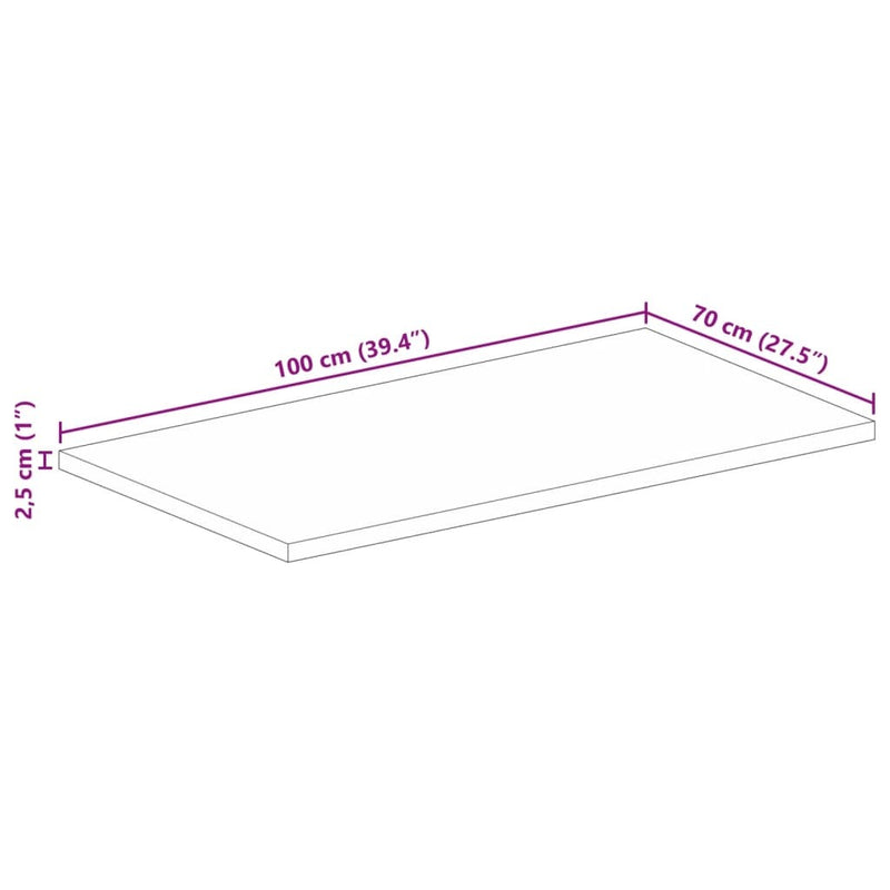 Table Top 100x70x2.5 cm Rectangular Solid Wood Reclaimed