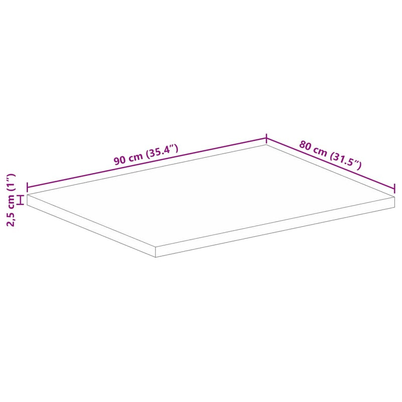 Table Top 90x80x2.5 cm Rectangular Solid Wood Reclaimed