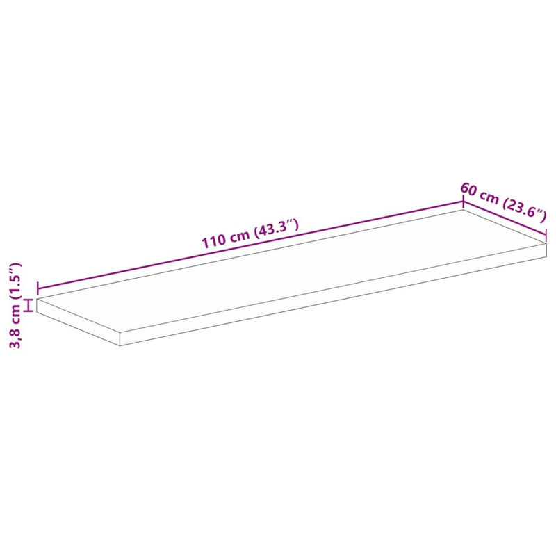 Table Top 110x60x3.8 cm Rectangular Solid Wood Rough Mango