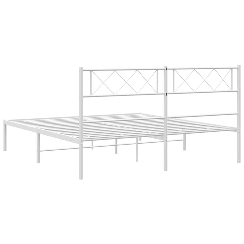 Metal Bed Frame without Mattress with Headboard White 120x190cm