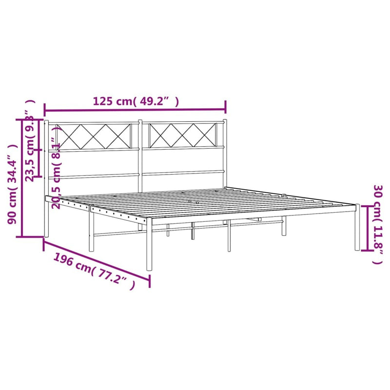 Metal Bed Frame without Mattress with Headboard White 120x190cm