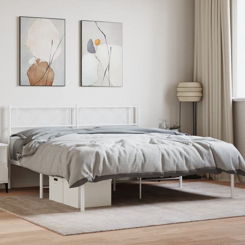 Metal Bed Frame without Mattress with Headboard White 120x190cm