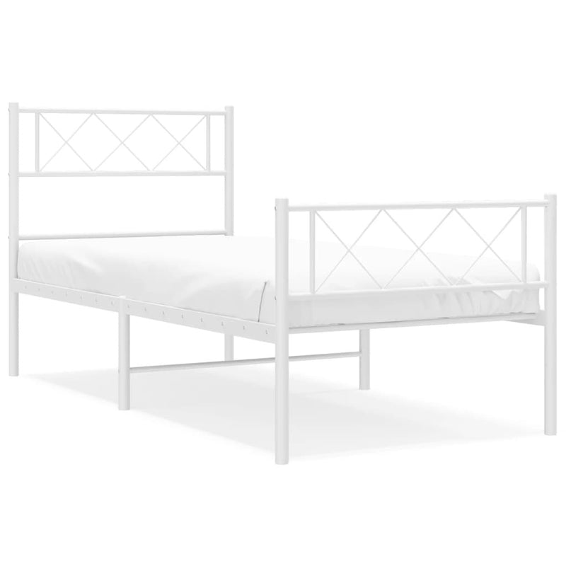 Metal Bed Frame without Mattress with Footboard White 90x200cm