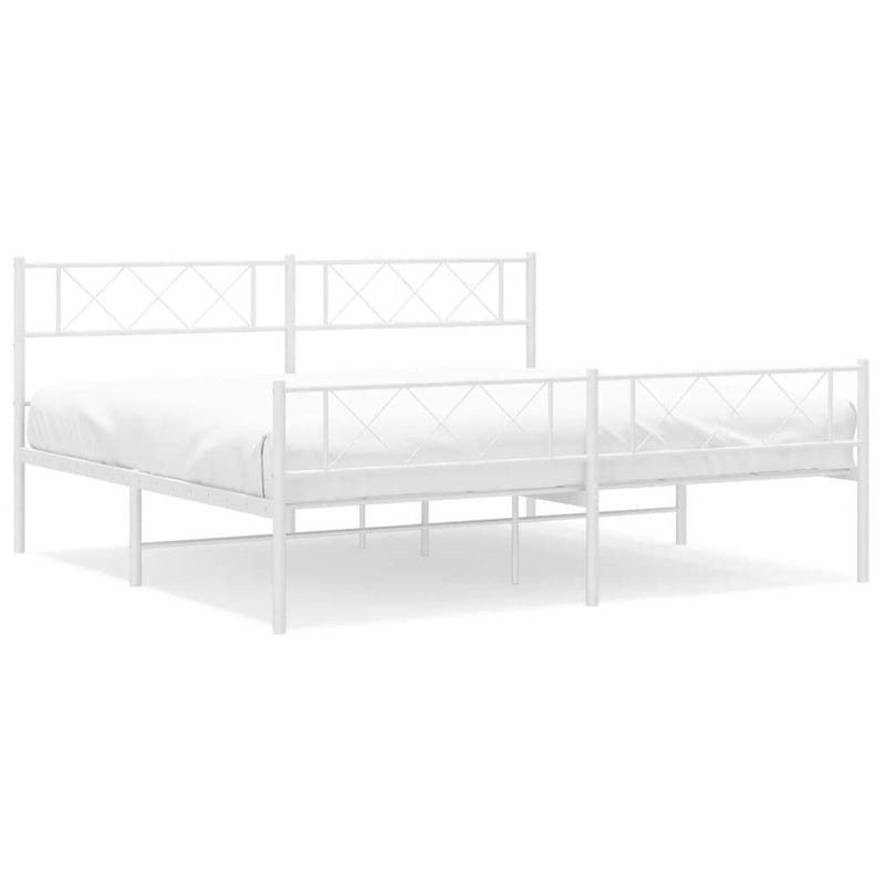 Metal Bed Frame without Mattress with Footboard White 183x213cm