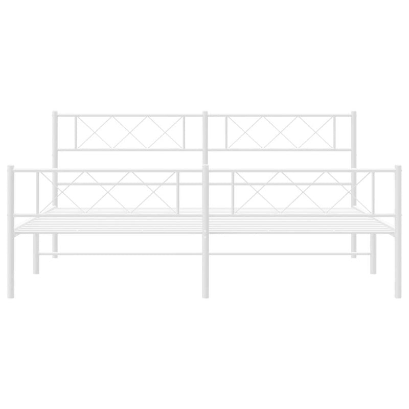 Metal Bed Frame without Mattress with Footboard White 183x213cm