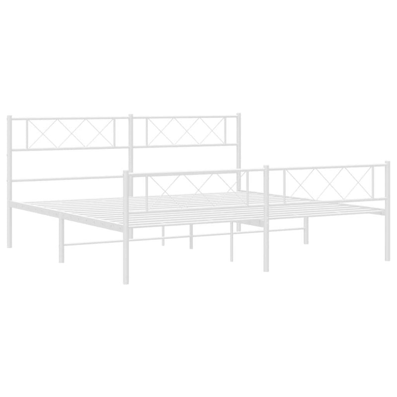 Metal Bed Frame without Mattress with Footboard White 183x213cm