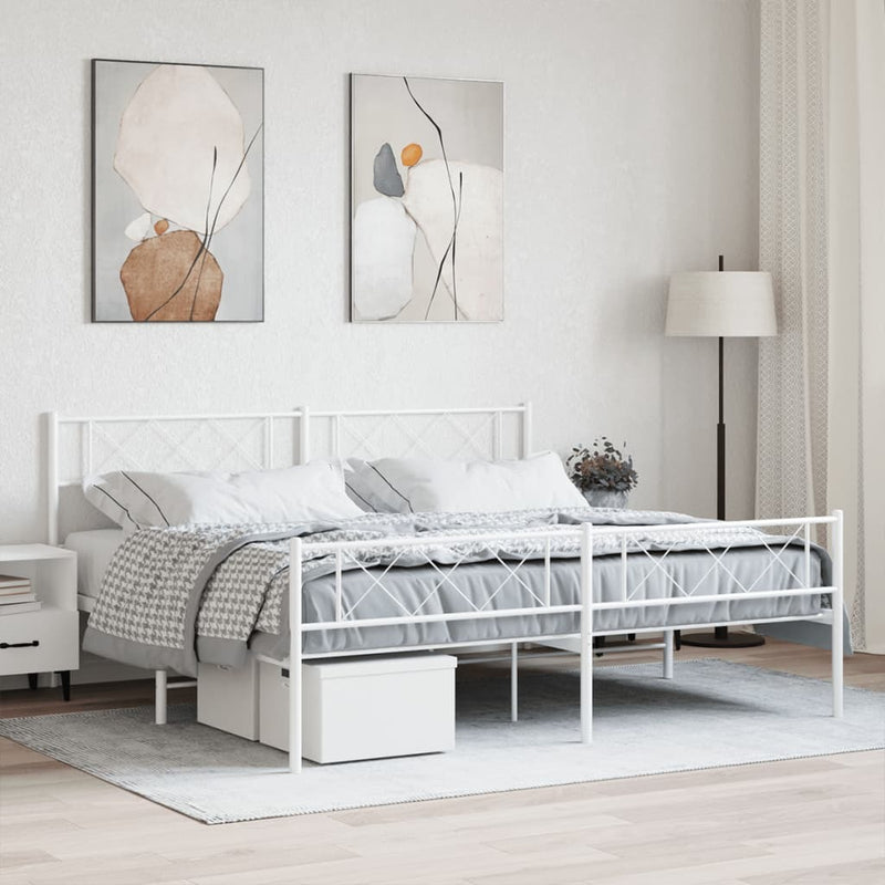 Metal Bed Frame without Mattress with Footboard White 183x213cm