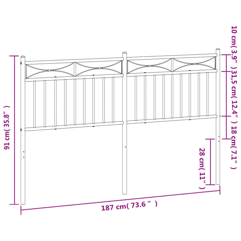 Metal Headboard Black 180 cm