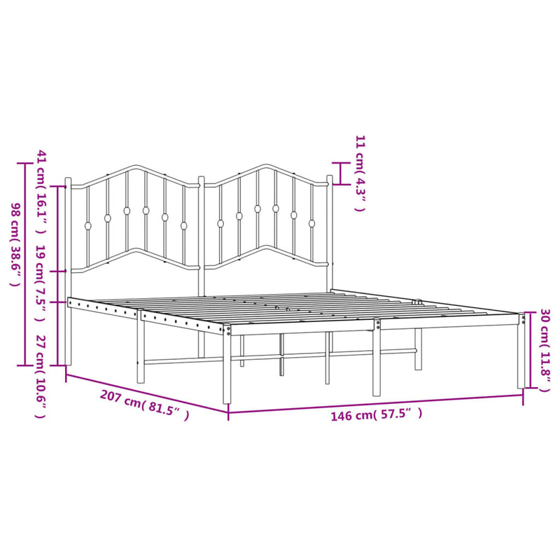 Metal Bed Frame without Mattress with Headboard Black 140x200cm