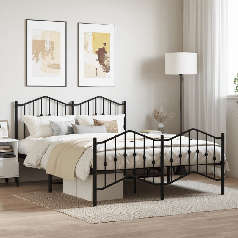 Metal Bed Frame without Mattress with Footboard?Black 140x190cm