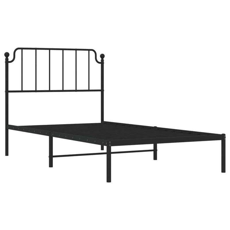 Metal Bed Frame without Mattress with Headboard Black 100x190cm