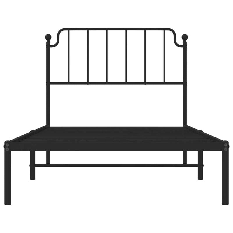 Metal Bed Frame without Mattress with Headboard Black 100x190cm