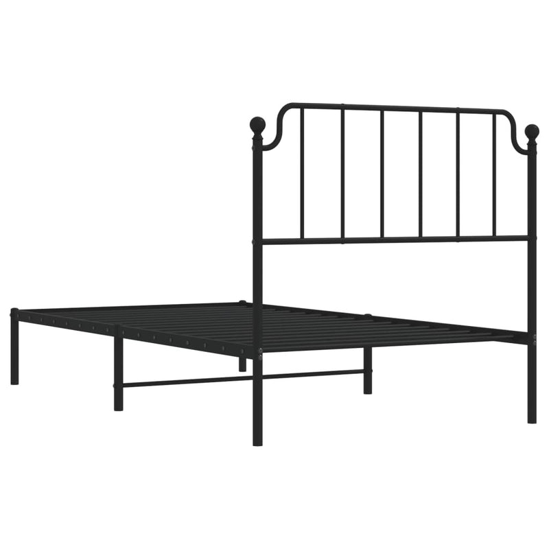 Metal Bed Frame without Mattress with Headboard Black 100x190cm