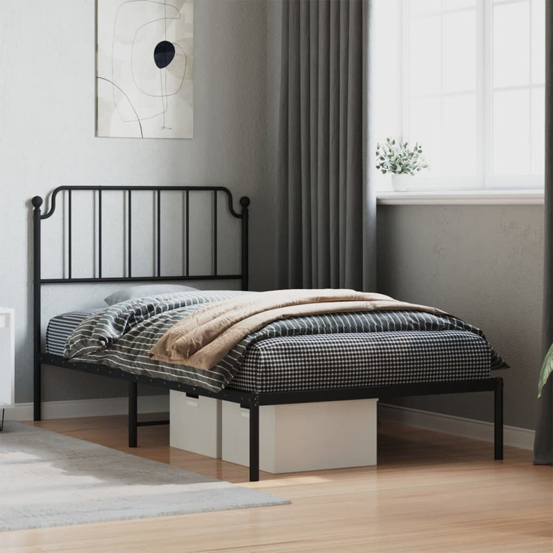 Metal Bed Frame without Mattress with Headboard Black 100x190cm