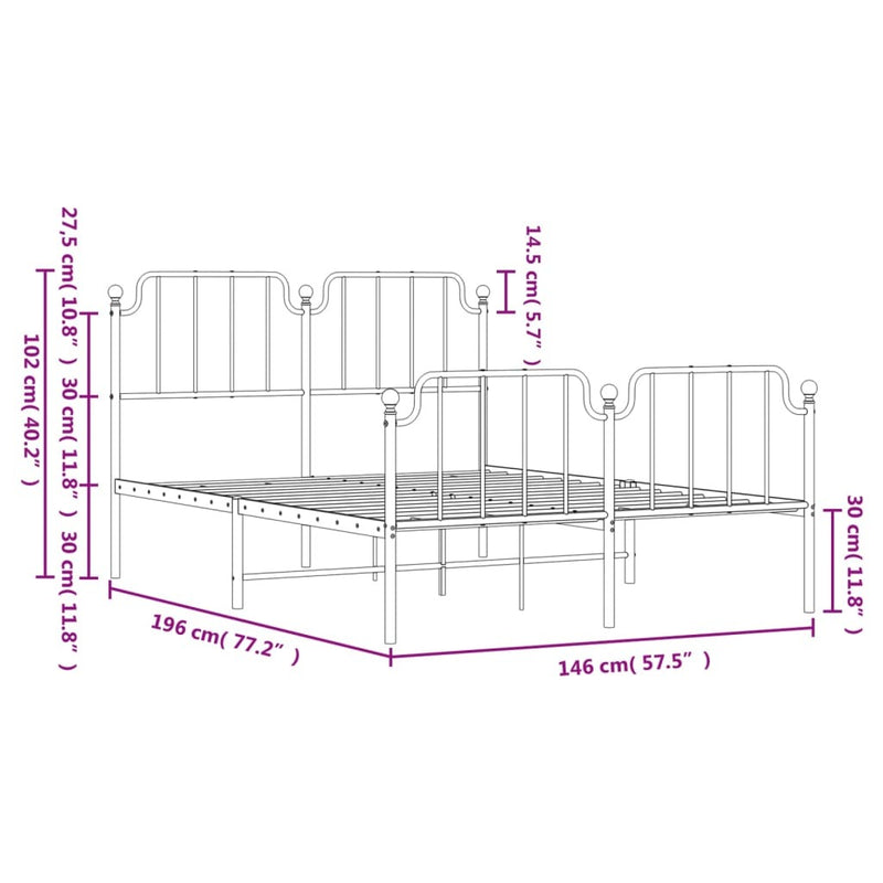 Metal Bed Frame without Mattress with Footboard?Black 140x190cm