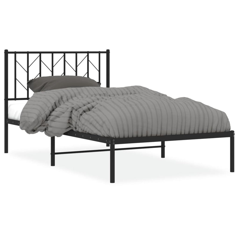 Metal Bed Frame without Mattress with Headboard Black 100x190cm