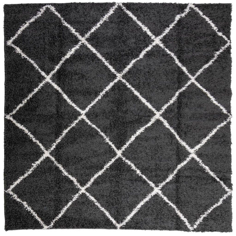 Shaggy Rug PAMPLONA High Pile Modern Black and Cream 160x160 cm