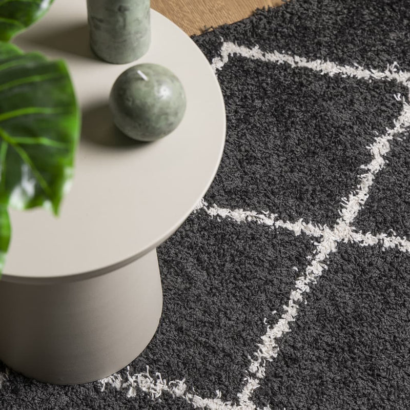 Shaggy Rug PAMPLONA High Pile Modern Black and Cream 160x160 cm