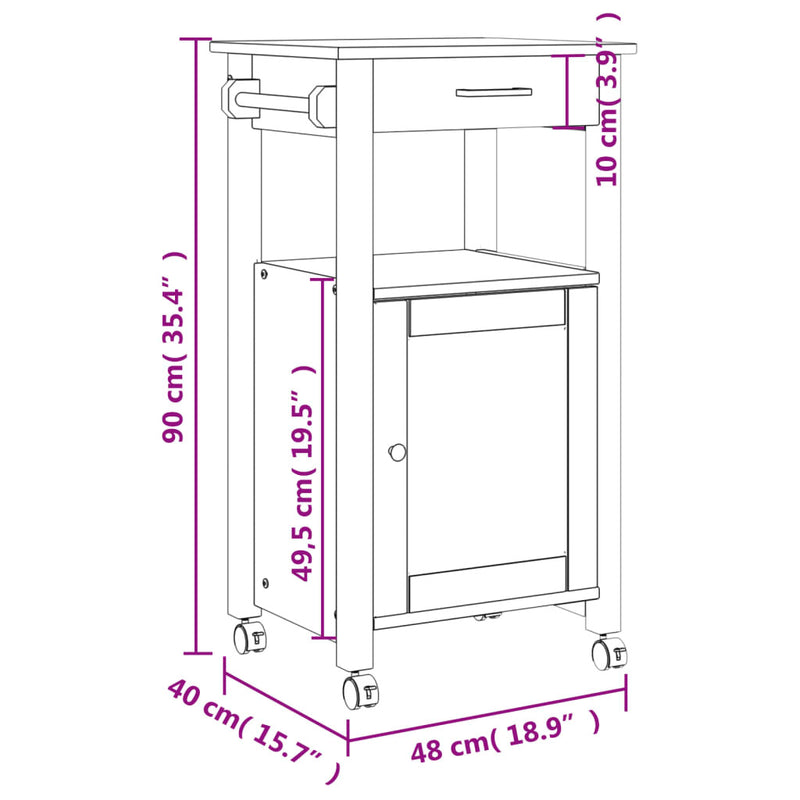 Kitchen Trolley MONZA 48x40x90 cm Solid Wood Pine