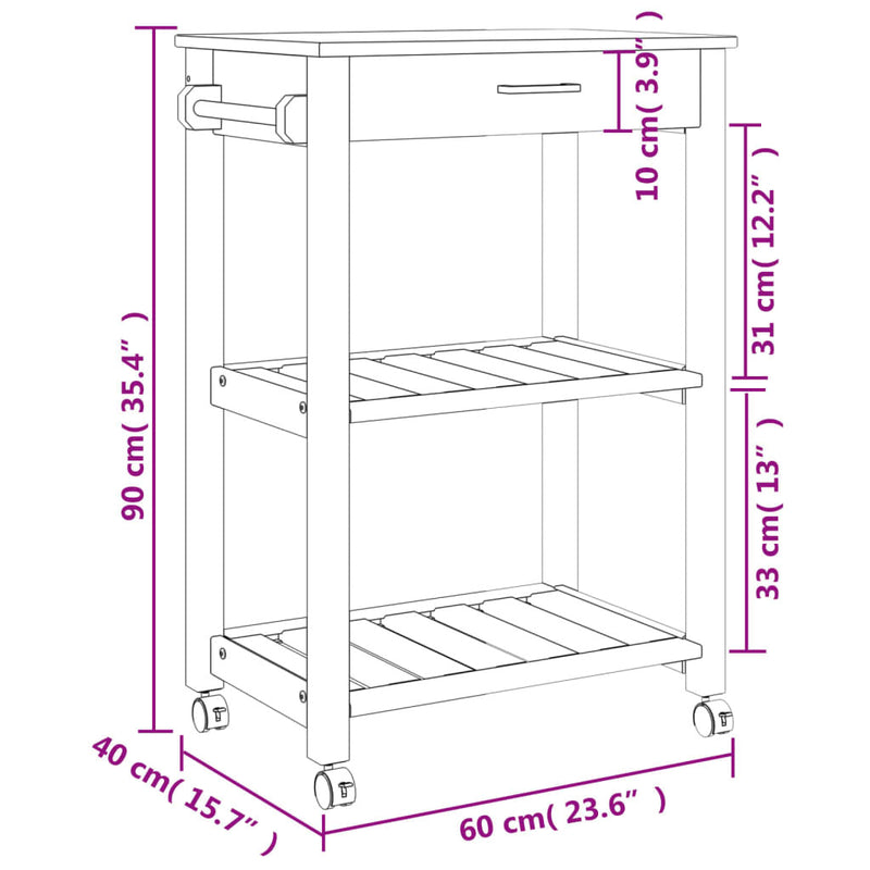 Kitchen Trolley MONZA 60x40x90 cm Solid Wood Pine