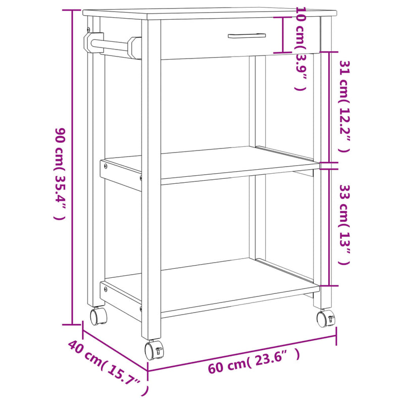 Kitchen Trolley MONZA 60x40x90 cm Solid Wood Pine