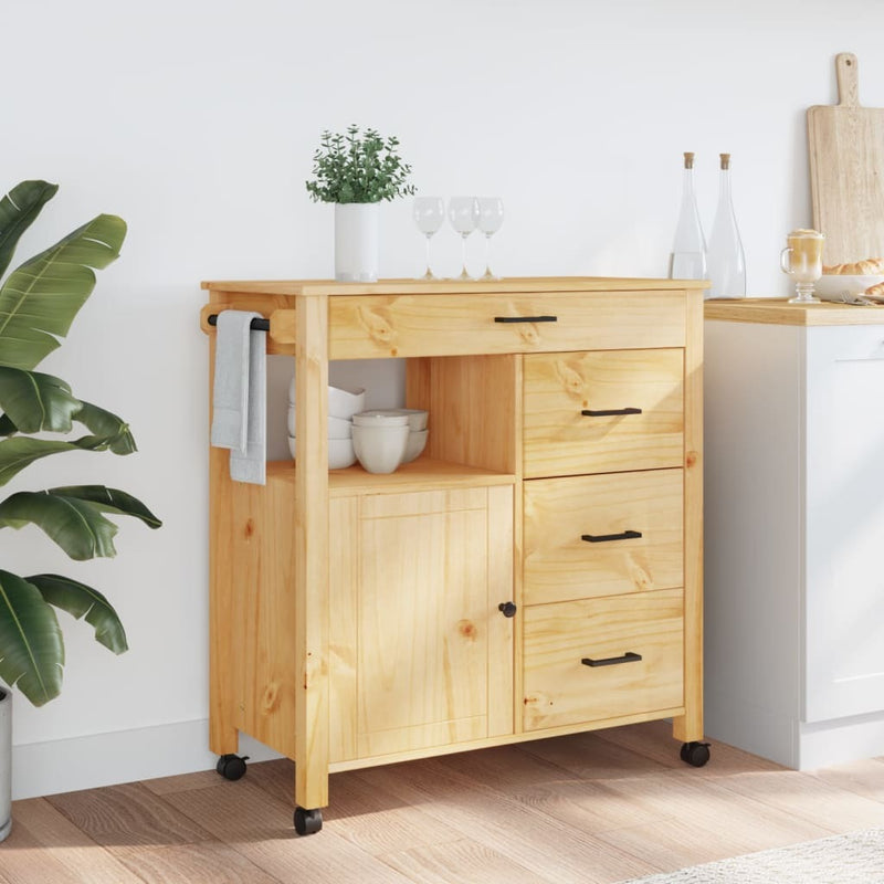 Kitchen Trolley MONZA 84x40x90 cm Solid Wood Pine