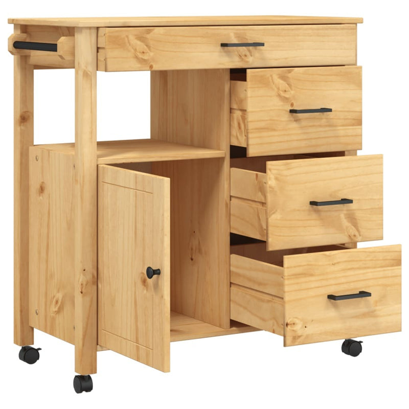 Kitchen Trolley MONZA 84x40x90 cm Solid Wood Pine