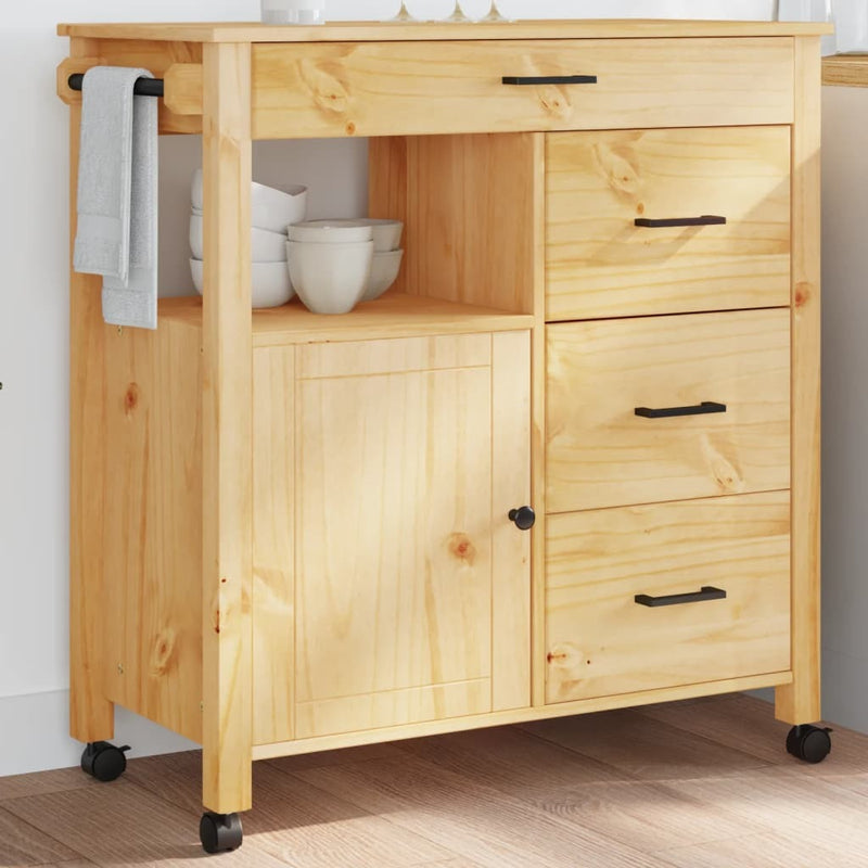 Kitchen Trolley MONZA 84x40x90 cm Solid Wood Pine