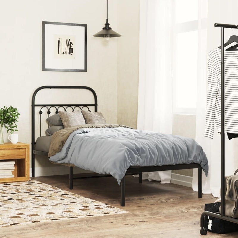 Metal Bed Frame without Mattress with Headboard Black 80x200cm