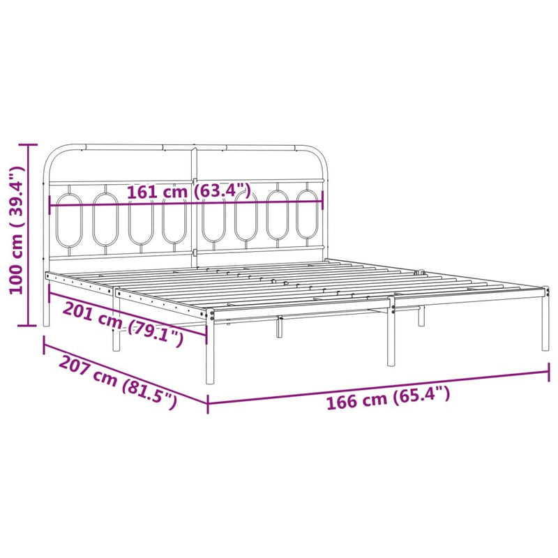 Metal Bed Frame without Mattress with Headboard Black 160x200cm