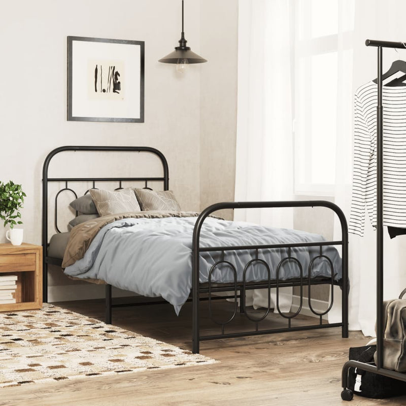 Metal Bed Frame without Mattress with Footboard Black 90x200cm