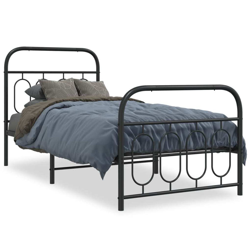 Metal Bed Frame without Mattress with Footboard Black 90x200cm