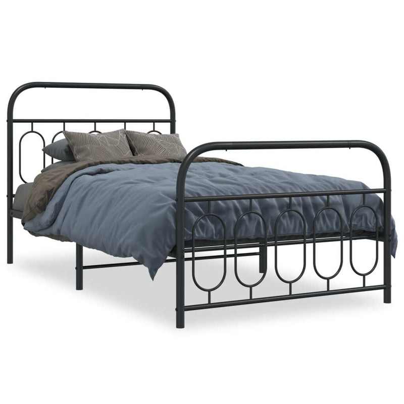 Metal Bed Frame without Mattress with Footboard Black 100x200cm